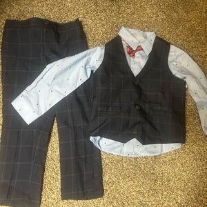 Toddler Boy’s Navy Checkered Suit Set